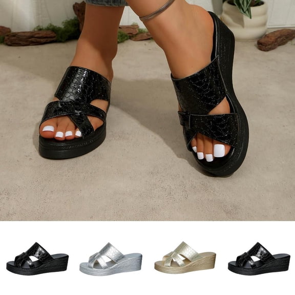 Bxsruta Women's Plus Size Casual Wraparound Wedge Heel Sandals in Glossy Faux Patent Leather, Lightweight and Versatile for Spring Summer