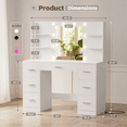 thumbnail image 7 of Vineego Vanity Desk with Adjustable Lighted Mirror, Vanity Table Set with Drawers & Storage Shelves, Makeup Vanity for Bedroom Dressing Room, White, 7 of 7