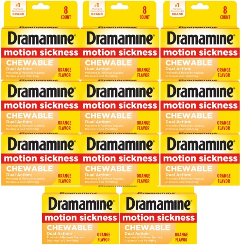 Dramamine Motion Sickness Chewable, Orange flavored, 8 ct (Pack 11