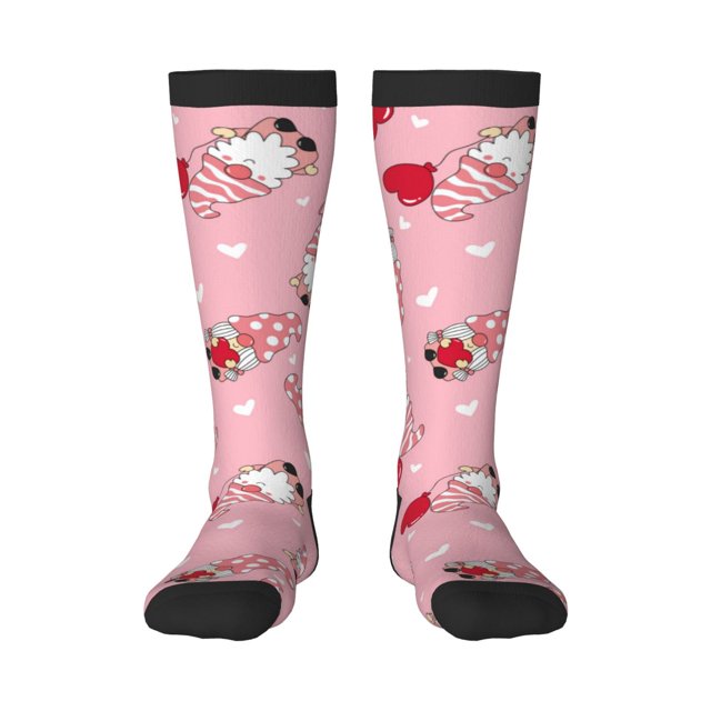 Fotbe Gnome With Heart Calcetas Divertidas Estampadas para Hombre y Mujer, Calcetas de Algodón hasta la Rodilla para Caminar, Correr, Enfermería y Embarazo