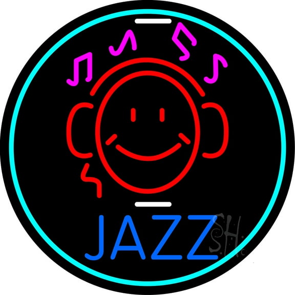 Jazz With Smiley 1 LED Neon Sign 18 X 18 - inches Black Square Cut Acrylic Backing, with Dimmer - Premium built indoor Sign for Studio, Club, Home décor, Event, Workshop, Storefront.