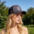 thumbnail image 6 of Ltpwer Leather Baseball Cap for Men Women,Solid Color Adjustable Dad Hat,Smooth Faux Leather Fabric,Multi-Color,Ideal for Street Fashion,Casual Wear,Travel & All-Season Use Black One size, 6 of 7