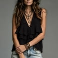 thumbnail image 5 of Hueook Loose Tank Tops for Women V Neck Sleeveless Linen Blouse Ruffle Hem Tunic Shirts Ladies V-neck Sleeveless Lace Top Black XL, 5 of 6