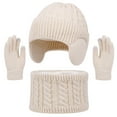 thumbnail image 2 of Lilgiuy Kids Beanie Hat Scarf Gloves Set 2-18 Years, Winter Warm Knit Hat with Earmuffs Neck Fleece Lined Touchscreen Gloves Christmas Birthday Gifts for Boys Girls, Beige, 2 of 6