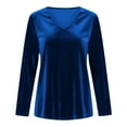 thumbnail image 3 of Duojiaj Solid Color Autumn And Winter Velvet Long Sleeved V Neck Loose T Shirt Top Women's Blouses, 3 of 3