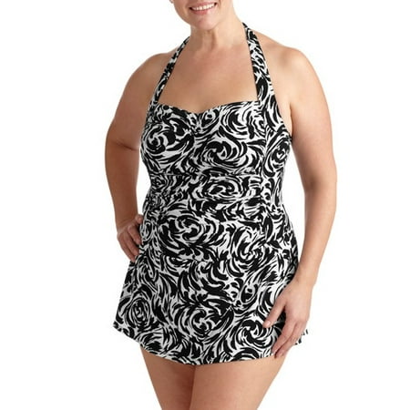 Catalina Women's Plus-Size Floral Shirred Halter Swimdress
