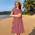 thumbnail image 4 of Fotbe Stripes Red White Vestido Largo de Moda para Mujer, Vestido Tipo Camiseta con Manga Corta y Estilo Casual a Rayas y Bloques de Color, 4 of 6