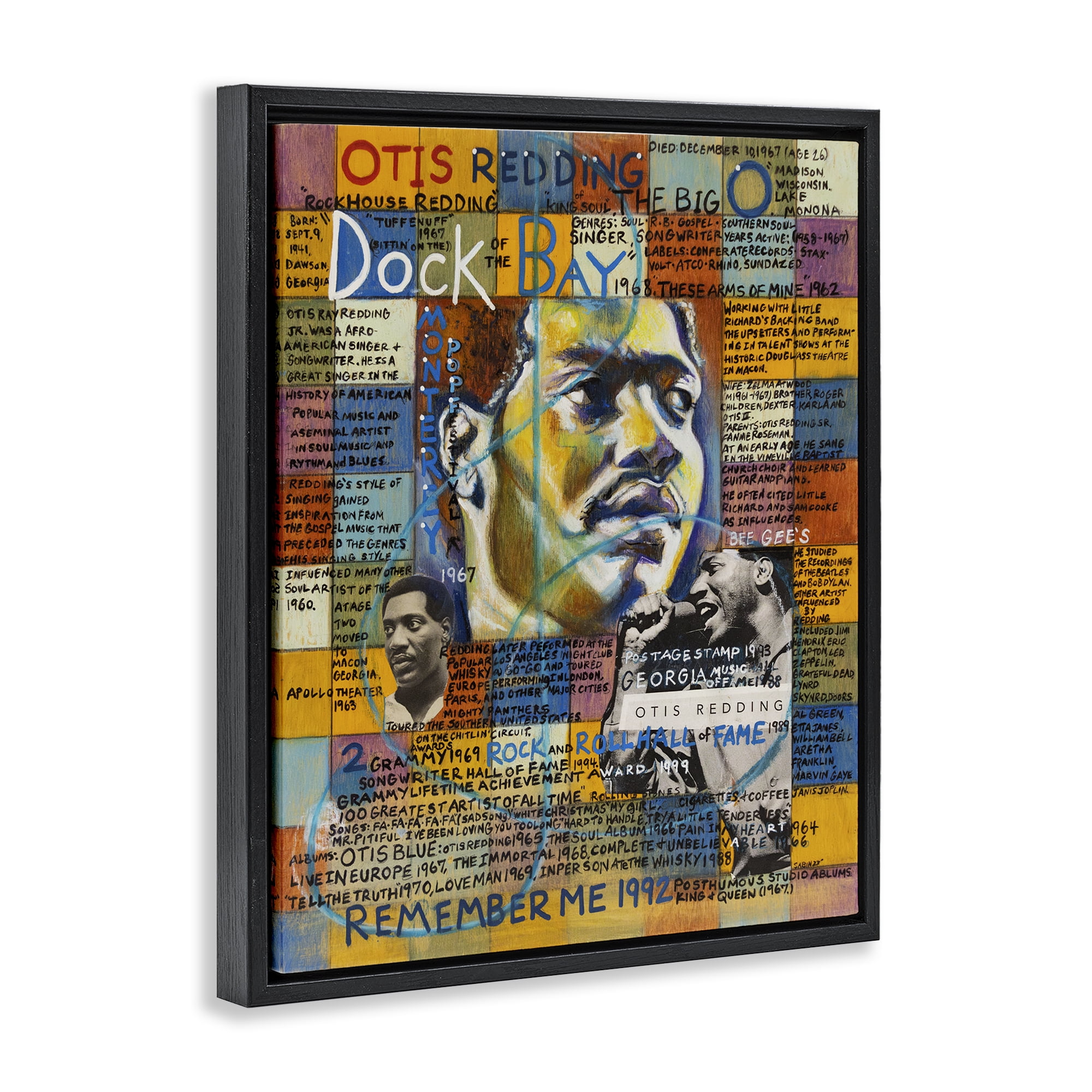 Stupell Industries Otis Redding Collage People Drawing Black Floater Framed Canvas Art Print Wall Art, 25 x 31