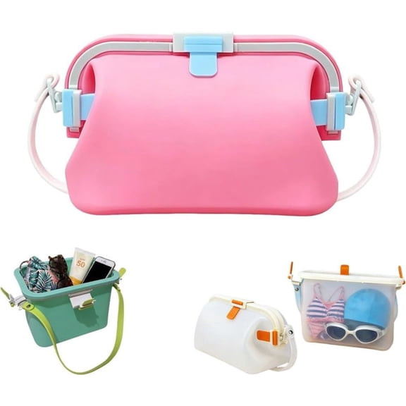 Waterproof Silicone Tote Bag, Foldable Jelly Beach Bag for Women, Floating Pool Swim Handbag with Strap