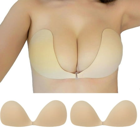JINGDAN Push up Strapless Breathable Self Adhesive Plunge Bra Invisible Backless Sticky Bras 2 Pack