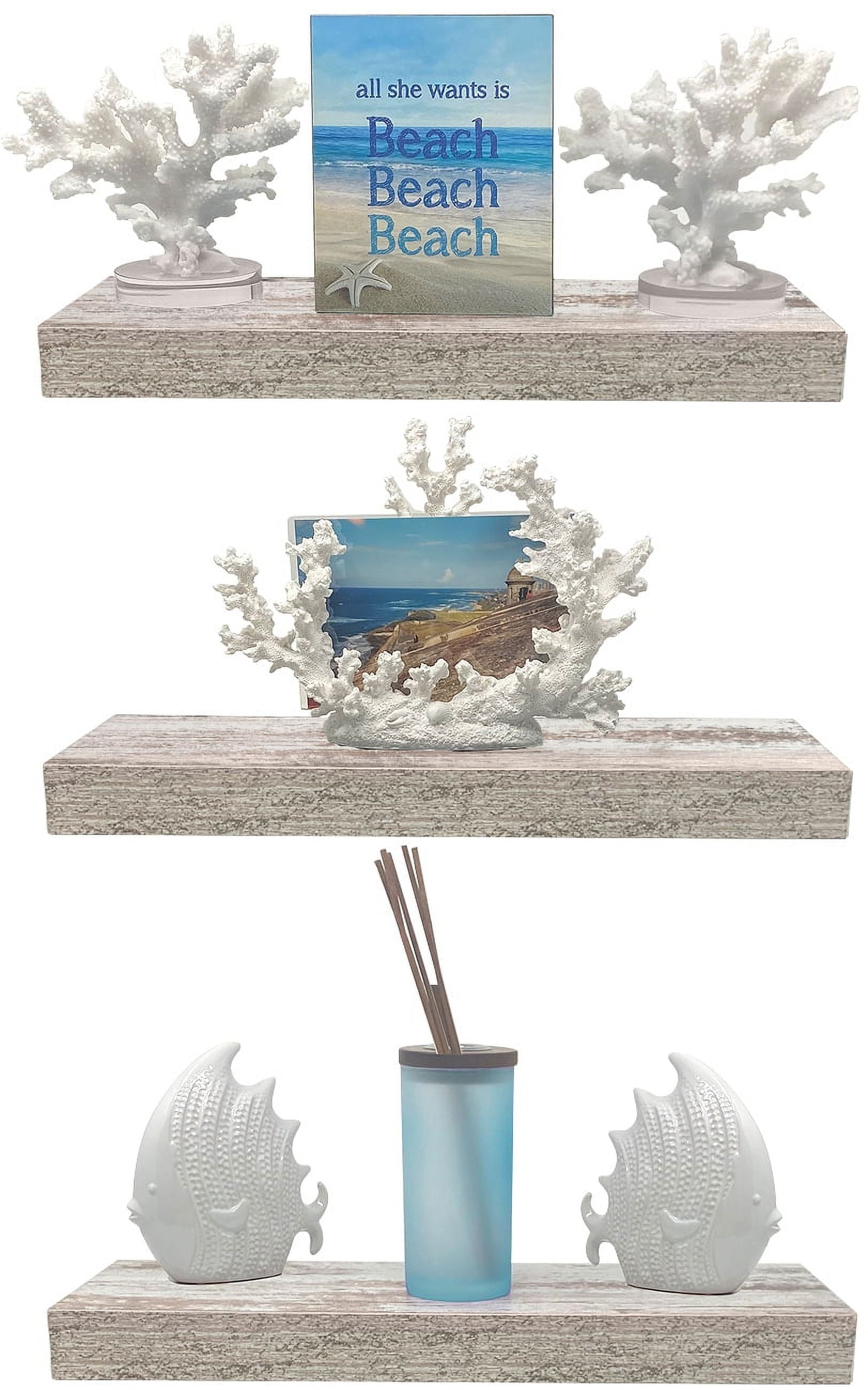 Sorbus 16.25" White Rustic Floating Shelves (Set of 3) – Wall Storage for Décor, Frames, Trophies