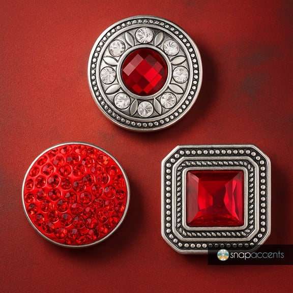Snap Jewelry 3 Red Snap Charm Snap Set, 18MM Ginger Charm Buttons, For Interchangeable DIY Customizable Accessories