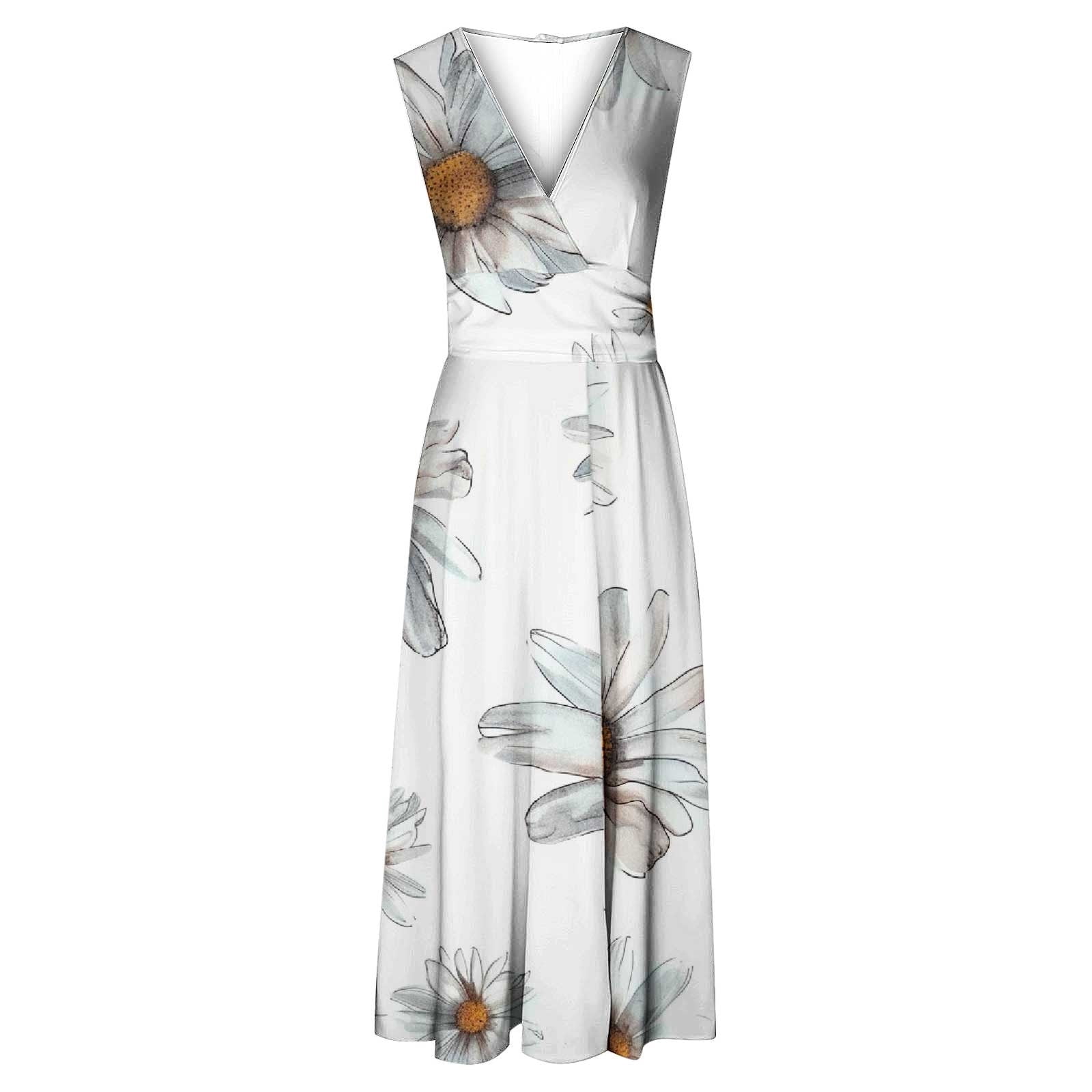 Hvot&aat Women's 3D Butterfly Print Maxi Dress V Neck Sleeveless Flowy Tank Dresses A Line Pleated Cocktail Party Dress