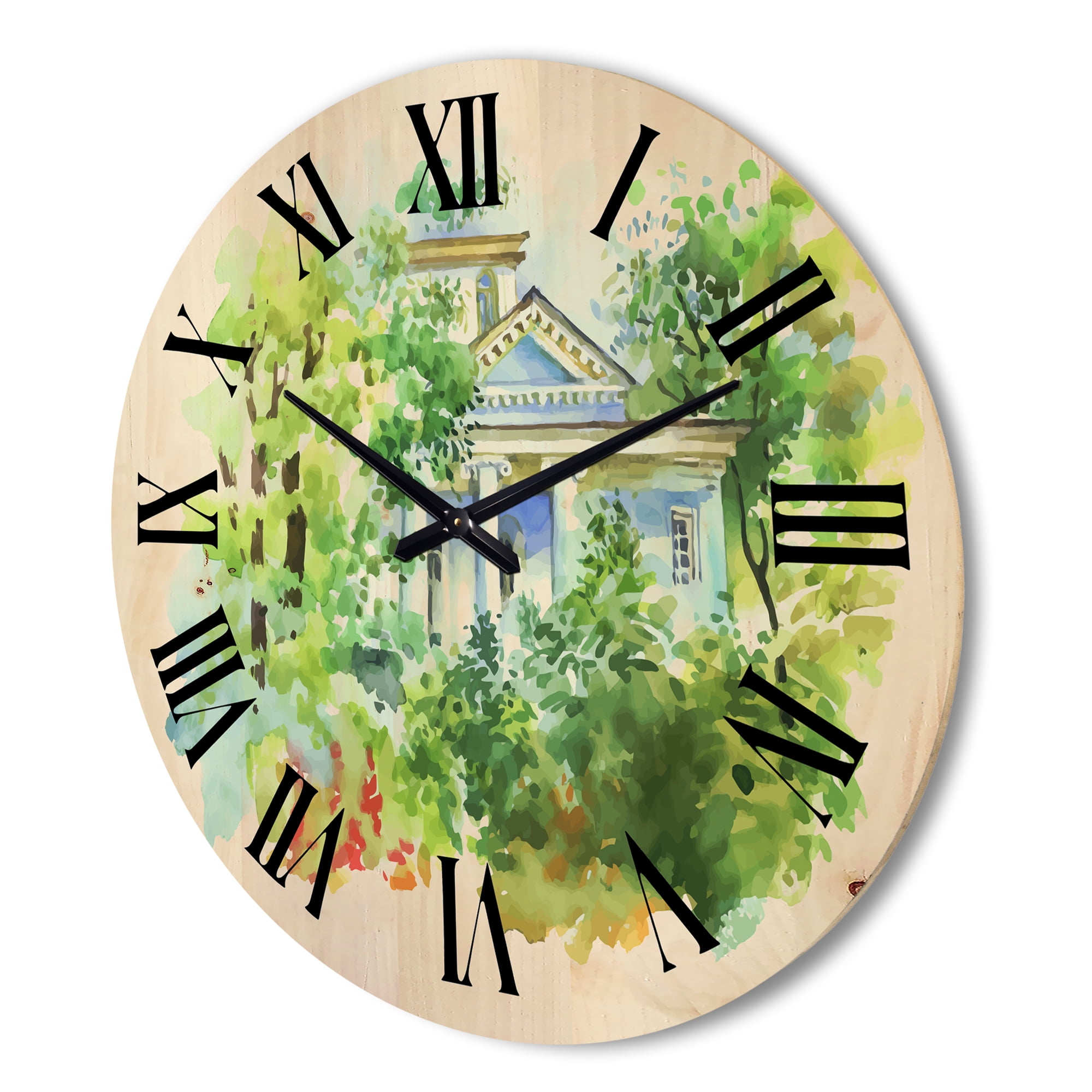 Designart 'White House In The Green Woods' Traditional Wood Wall Clock
