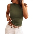 thumbnail image 2 of Lumtrix Tank Tops For Women Sleeveless Boat Neck Crop Top Ribbed Knit Tight Ruched Tee 2026 Summer Vacation Going Out Shirts Army Green XL, 2 of 5
