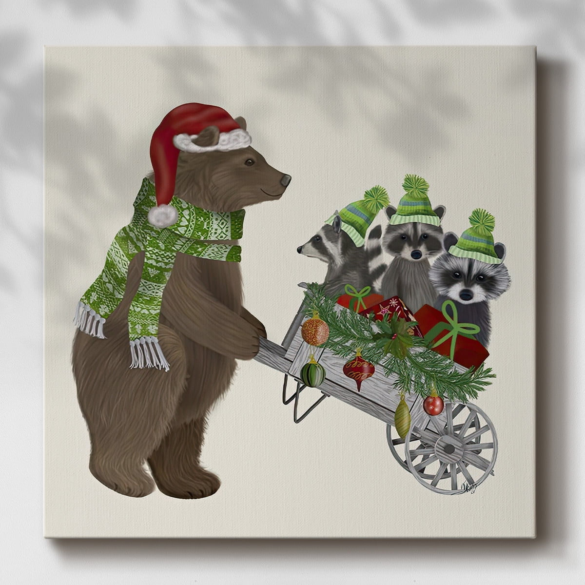Bear and Christmas Wheelbarrow- Gallery Wrapped Canvas
