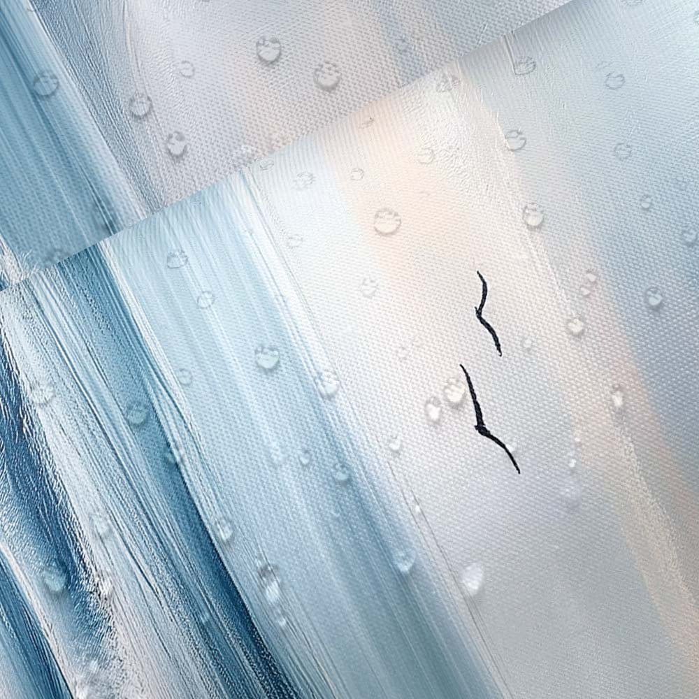 Abstract Beach Shower Curtain, Coastal Teal Oil Painting Ocean Bathroom Curtain, Sea Wave Seagull Nature Landscape Summer Scenery Watercolor Bath Accessories Bathroom Decor Curtains Hooks,72X72
