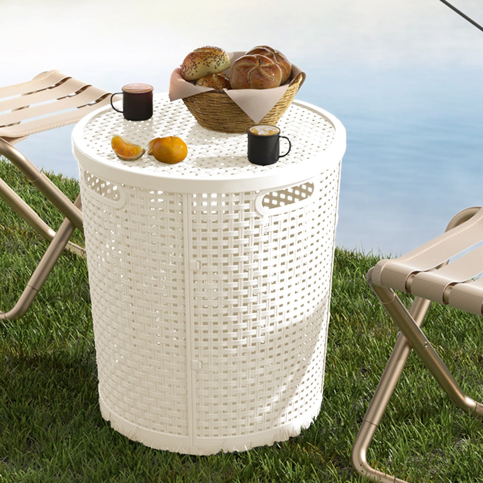 Laundry Basket, Gaqring Large Capacity Laundry Hamper, Imitation Rattan Plastic Storage Basket with Lid for Clothes Toys, White