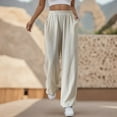 thumbnail image 2 of Sngxgn Women Casual Pants Straight Leg Drawstring Elastic Waist Loose Comfy Trousers with Pockets(Beige,XXL), 2 of 8