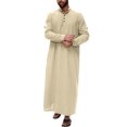 thumbnail image 1 of XDZJLR Mens Shirts Middle Arabic Style Long Button Muslim Robe Long Sleeve Robe Side Slit Robe Button Pocket Robe Shirts for Men, 1 of 5