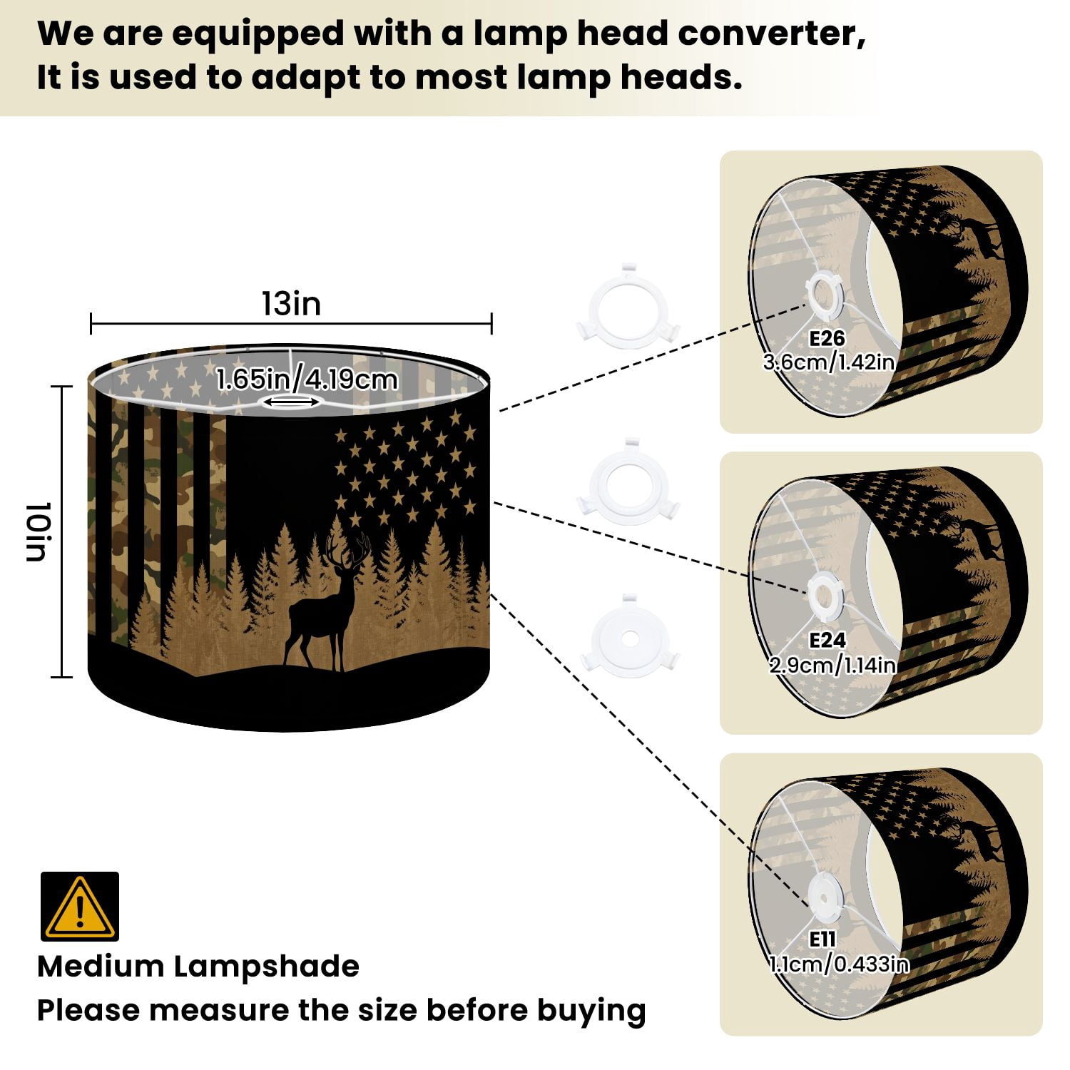 Linen Drum Lamp Shades Deer Silhouette Forest American Flag Camouflage Independence Day 13" x 13" x 10" Lampshade for Table Lamps Floor Lamps Lamp Shade Replacement Easy Assembly Required