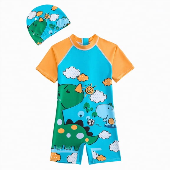 Ccpelsie Boys Two Piece Rash Guard Swimsuits Set with Swim Trunk Kids Long Sleeve Bathing Suit Swimwear Set(Orange,9-10 Years)