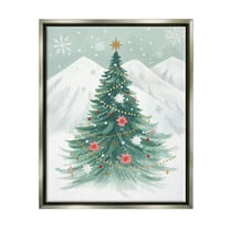Stupell Industries Subtle Christmas Tree in Snow Holiday Painting Gray Floater Framed Canvas Art Print Wall Art, 25 x 31