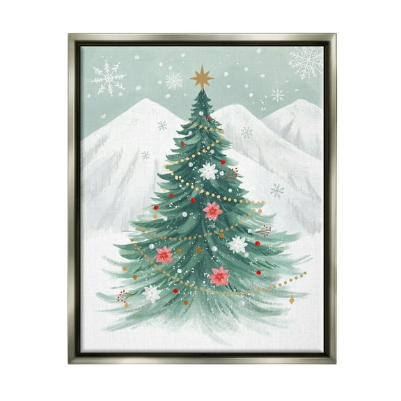 Stupell Industries Subtle Christmas Tree in Snow Holiday Painting Gray Floater Framed Canvas Art Print Wall Art, 25 x 31