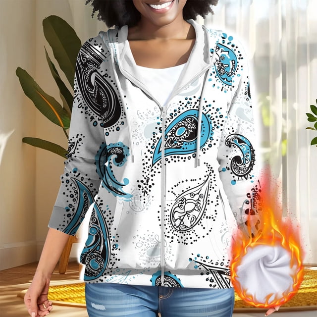 Heisall Womens Hoodies Spring Autumn Daily Wear Floral Print Raglan Sleeve Long Sleeve Fashion Casual Hooded with Pocket Zipper 2025 New Design Tops