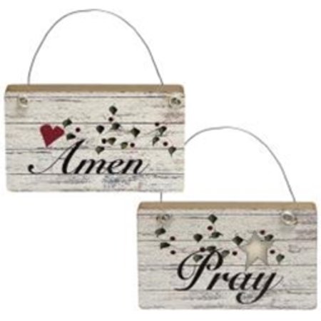 Wood Block Ornament (Set of 2 Wood Block Ornament Signs - Joy & Faith - Country Prim Look Intentionally Distressed Star Berries - Can Hang or)
