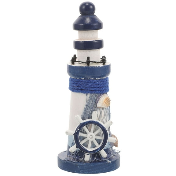 PTOOTP 1 Pc Lighthouse Figurine Nautical Boat Ornament Wooden Tabletop Sculpture 11.8*2*2in