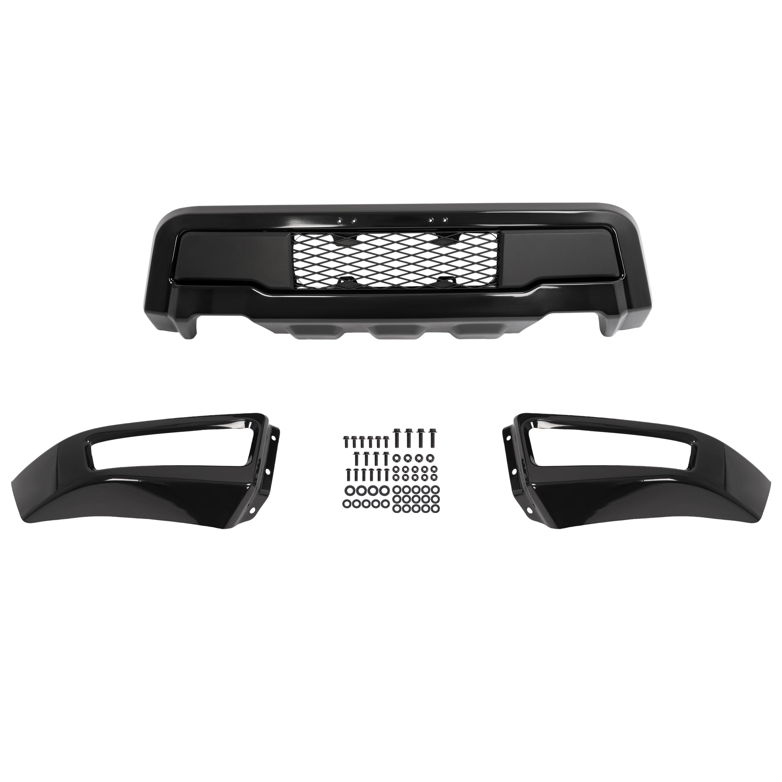 Kojem Front Bumper Assembly for 2021 2022 Ford F150 F-150 Raptor Style W/Fog Light Holes Steel+Plastic Powder Coated Black 3 Pcs