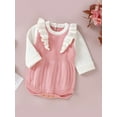 thumbnail image 2 of Qmyliery Infant Baby Girls Knit Rompers, Long Sleeve Crew Neck Ruffle Snap  Jumpsuits for Spring Autumn, 2 of 9
