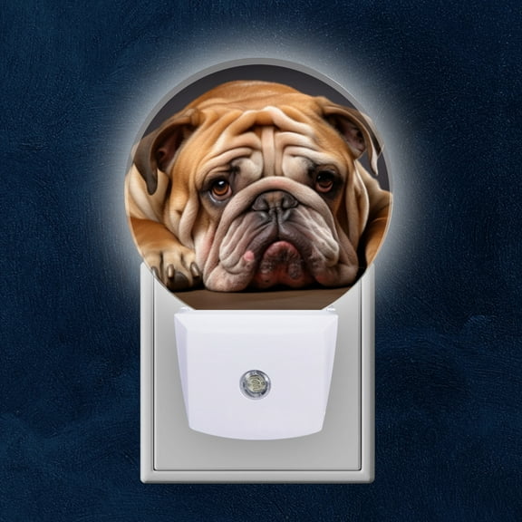 Night Light Plug into Wall,Dusk to Dawn Sensor Auto-On/Off for Bathroom, Hallway,Kids Room-Bulldog Lying Down With Sad Expression