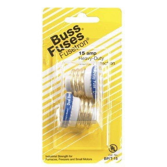 Bussmann BP/T-15 15 Amp Type T Time-Delay Dual-Element Edison Base Plug Fuse, 125V Ul Listed Carded,Pack of 2