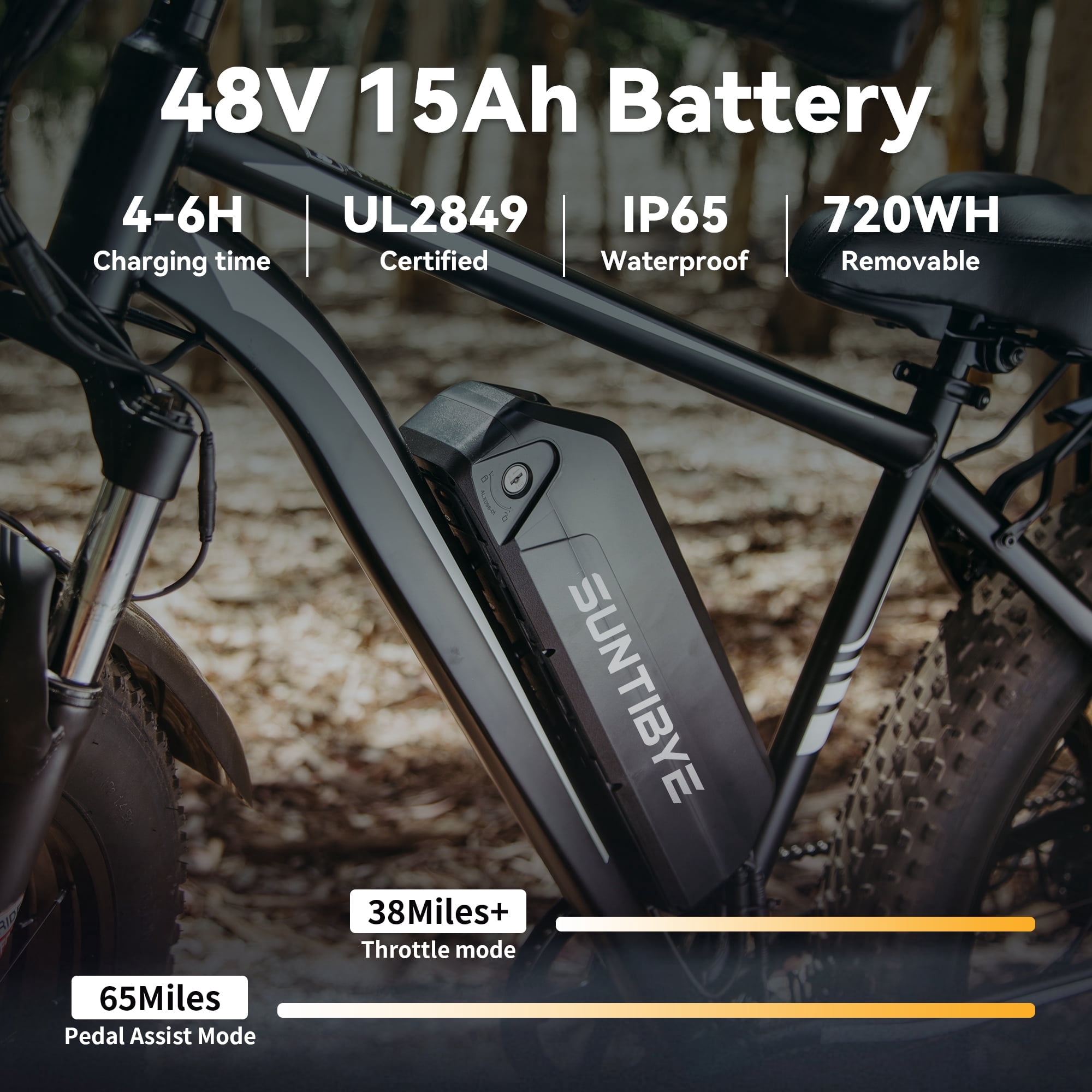 SUNTIBYE 2Pcs EB26 Electric Bike,Fat Tire Ebike for Adults, 1000W Motor, Peak 1500W Mountain Bike 26"x4", 48V 15Ah UL2849