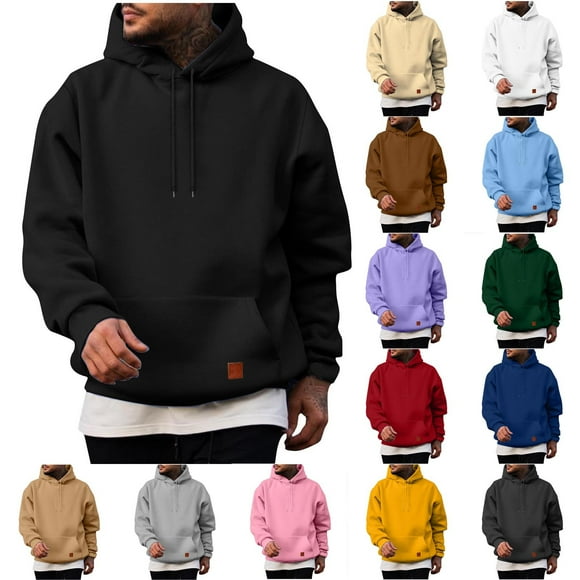 Yuyuzo Hoodies for Men Winter Casual Fleece Lined Solid Color Fashion Sweatshirts Warm Thick Hooded Pullover Top