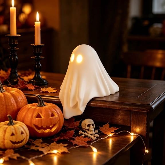Sahpxhe Halloween Ghost Lamp Decor Warm LED Light for Halloween Mantel Shelf Tabletop Spooky Indoor Halloween Decor