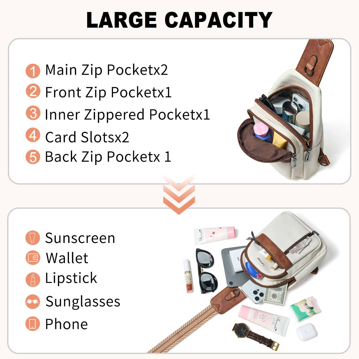 LATMAP 7L PU Leather Sling Bag,  for Travel & Daily Use, Hands-Free Unisex Chest Backpack
