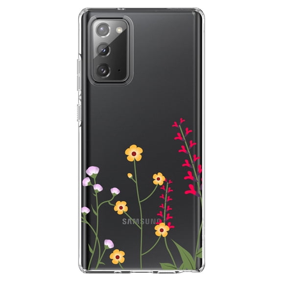 DistinctInk Clear Shockproof Hybrid Case for Galaxy Note 20 ULTRA (6.9" Screen) - TPU Bumper Acrylic Back Tempered Glass Screen Protector - Wildflowers Yellow Pink Purple