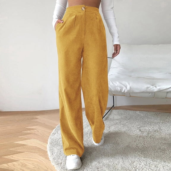 High Waist Corduroy Wide Leg Trousers for Women Straight Fit Casual Big Size Pants