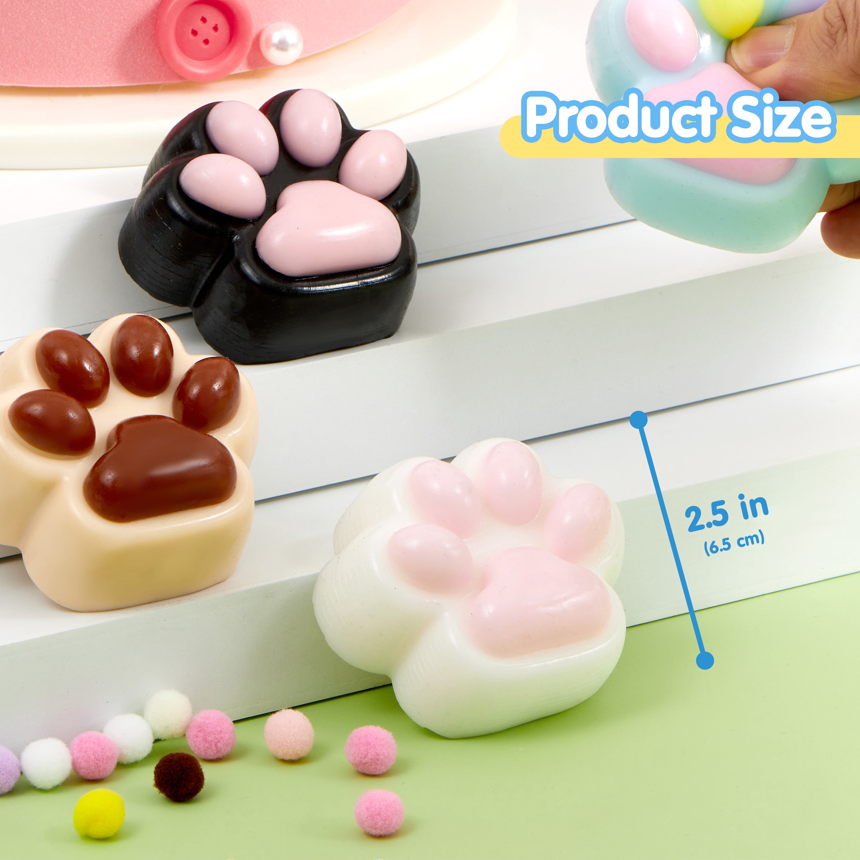 Joyfy 4 Pcs Taba Squishy Paw Squishy Fidget Toys for Adults Colorful Kawaii Fufu Squishies for Kids, Soft Squeeze Stress Relief Gifts for Birthday