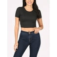 thumbnail image 4 of Women Rib Casual Slim Fit Short Sleeve Crew Neck Basic Crop T Shirt Top, 4 of 5