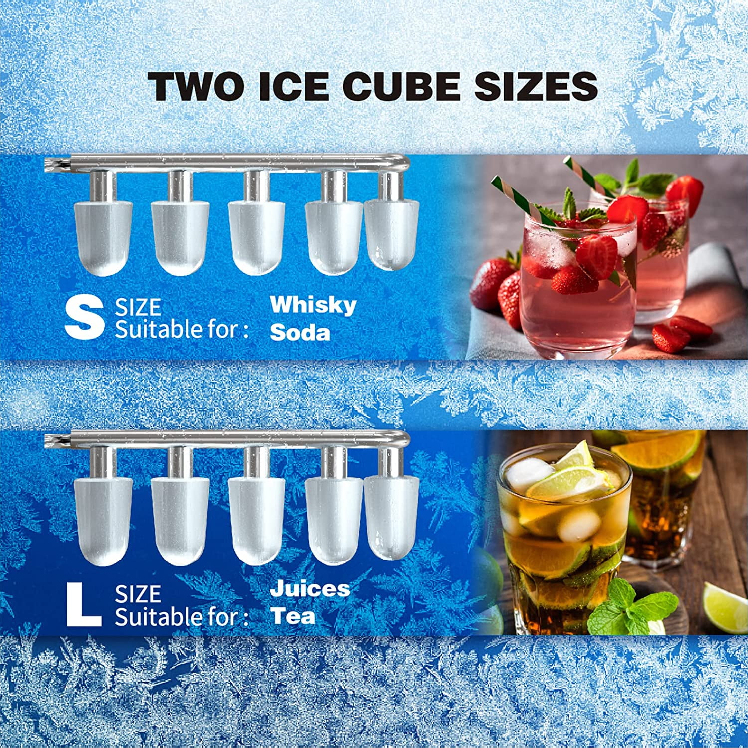 Countertop Ice Maker, Self-Cleaning Portable Ice Maker,26.5lbs in 24Hrs, 9 Cubes Ready in 8 Mins