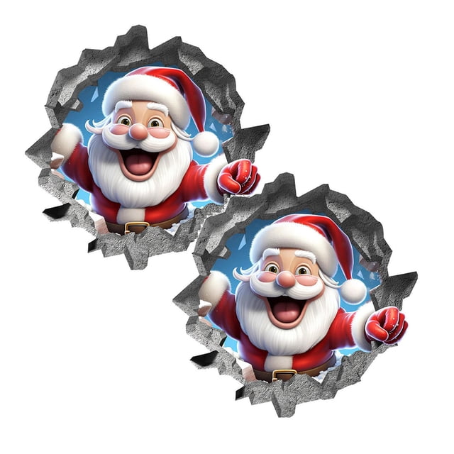 Leojiow 2Pcs Wall Sticker Large Size Removable Wall Sticker Easy To Tear And Paste Leaving No 3D Santa Wall Sticker Suitable For Window And Refrigerator 42X42Cm
