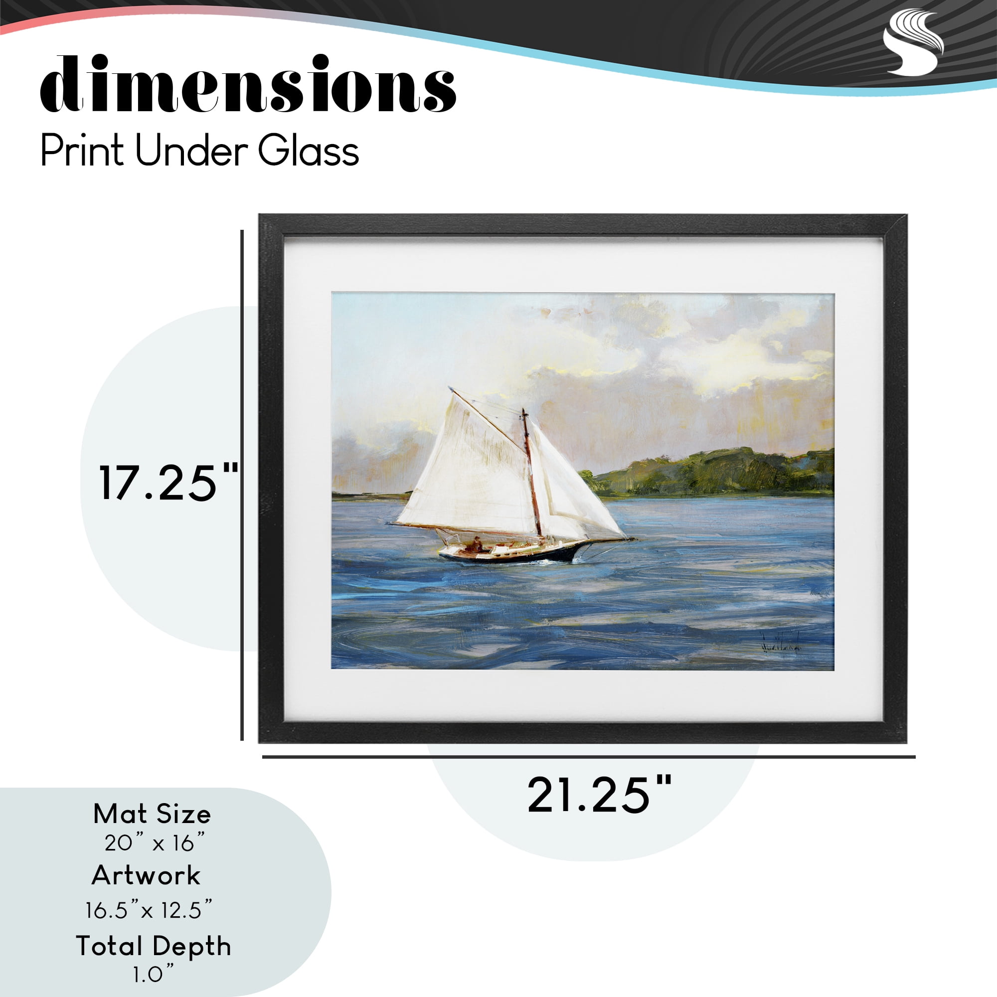 Stupell Industries White Sailboat on Calm Blue Sea Black Framed Print Under Glass, design by Katie Swatland