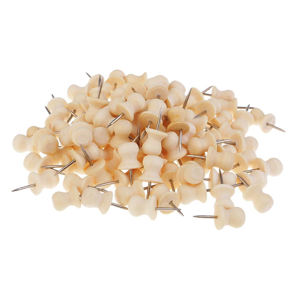 80 Pcs / Box Wooden Push Pin Tacks for Cork Board Card Office Tacks