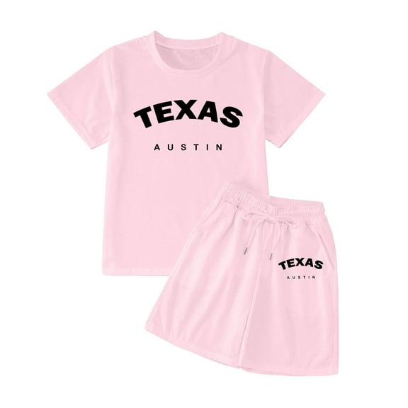 Aihuaihua Girls Short Sets Size 10-12 Cute Print Short Sleeve Tee and Shorts Crew Neck Fashion Lounge Wear Two-Piece Set Outdoor Casual Clothes