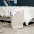 thumbnail image 2 of Mind Reader 60L Slim Laundry Hamper, Clothes Basket, Lid, Linen Design, Plastic, Ivory, 2 of 7