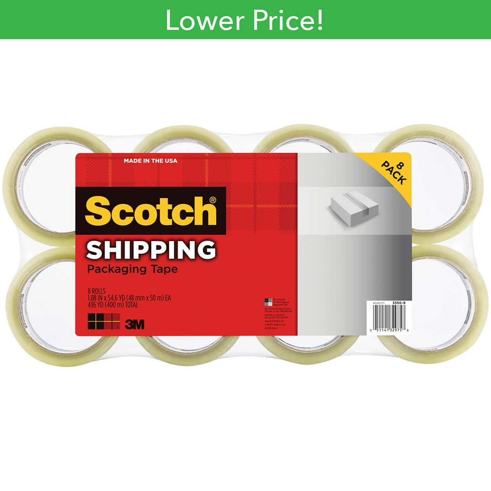 Scotch Packaging Tape, 1.88"W x 54.6 YD 8 ct 3M